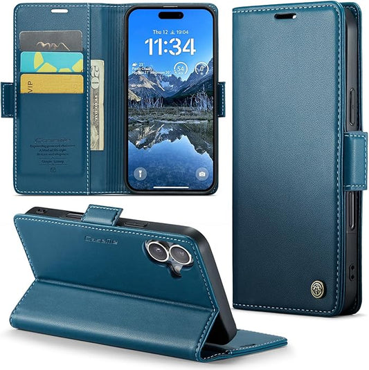 for iPhone 16 Plus Case, Premium PU Leather Wallet Case Flip Cover with [RFID Blocking][Card Holder][Stand Function] Shockproof Protective for iPhone 16 Plus, Blue