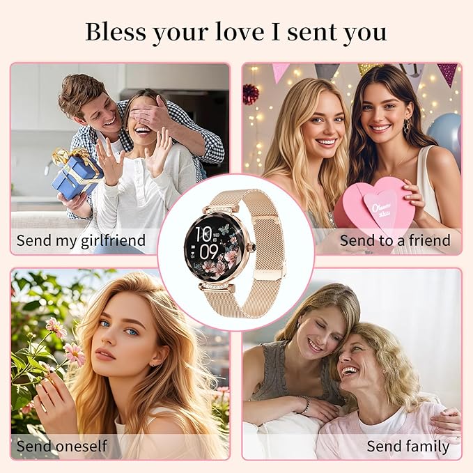 Smart Watches for Women Android/iOS, IP68 Waterproof Fitness Tracker with Bluetooth Calls, Activity Pedometer/Heart Rate/SpO2 Monitor/100+ Sports Model(Gold 2 Straps)