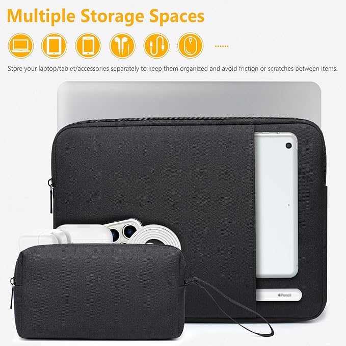 HYZUO 15-16 Inch Laptop Sleeve Bag Set for MacBook Pro 16 M4/M3/M2/M1 Pro/Max, 15" Surface Book, Notebook Case for 15" 15.6" HP Dell Lenovo ThinkBook Asus Acer Samsung Huawei, Black