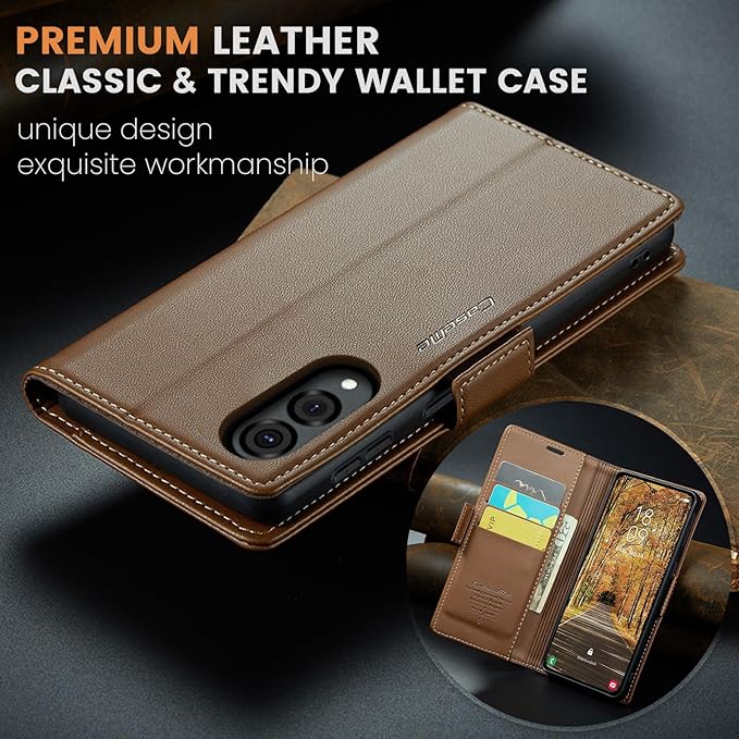 for Samsung Galaxy S25 Edge Case, Premium PU Leather Wallet Case Flip Cover with [RFID Blocking][Card Holder][Stand Function] Shockproof Protective for Samsung Galaxy S25 Edge, Brown