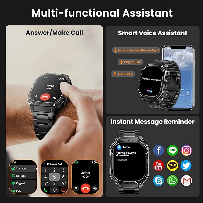 AMAZTIM GPS Smart Watch for Men, 6 Satellite Positioning, Compass, Stainless Steel Body, 50M Waterproof, 480mAh Extra-Large Battery, Answer/Make Call, 1.96" AMOLED Screen, Compatible for Android iOS