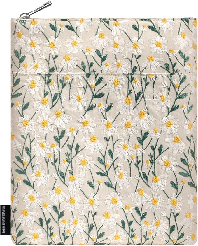 9-11 Inch Embroidered Daisy Padded Carrying Case Protective Tablet Sleeve for iPad A16 11th Gen 11"/10th Gen 10.9", iPad Air 11"/Pro 11"/Air 5th 4th 10.9", Galaxy Tab A9+ Plus 11", Beige