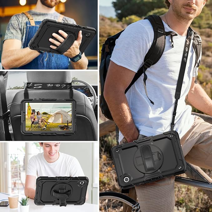 HXCASEAC Case for Samsung Galaxy Tab A9 8.7 Inch, Protective with Screen Protector/Hand Strap/Pen Holder, Sturdy Shockproof for Samsung A9 Tablet Case SM-X110 SM-X115 SM-X117 - Black