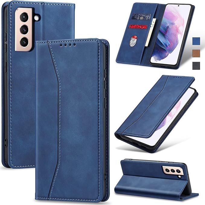 Jasonyu Wallet Case for Samsung S21 Plus, PU Leather Cover with Stand, Magnetic Folio Flip, TPU Shockproof Interior Case and Card Holder Slots, Blue