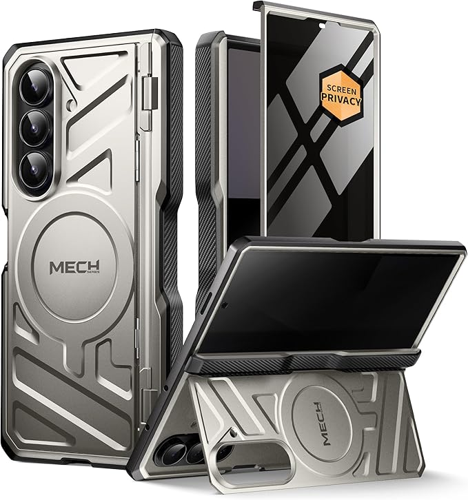 TONGATE for Galaxy Z Fold 7 Case with Privacy Screen Protector, [Compatible with MagSafe][Anti Spy] Shockproof Phone Case, Built-in Stand & Belt Clip & Hinge Cover for Samsung Z Fold 7 2025 8", Tigray