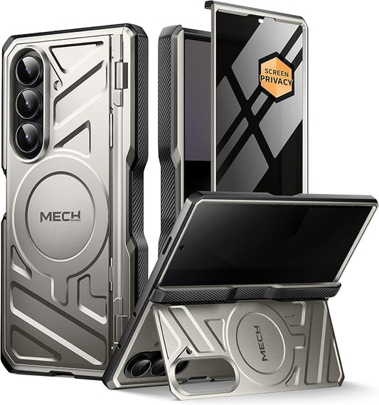 TONGATE for Galaxy Z Fold 7 Case with Privacy Screen Protector, [Compatible with MagSafe][Anti Spy] Shockproof Phone Case, Built-in Stand & Belt Clip & Hinge Cover for Samsung Z Fold 7 2025 8", Tigray