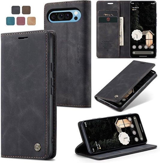 for Google Pixel 9 Pro XL Case, Flip Wallet Leather Case with Card Holder Magnetic Closure Shockproof Kickstand Protective Phone Cases Cover for Google Pixel 9 Pro XL,Black