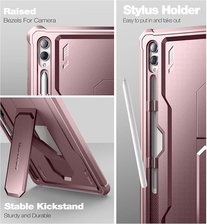 Dexnor Case for Samsung Galaxy Tab S10 Ultra (2024), S9 Ultra(2023), S8 Ultra(2022) 14.6 Inch, [Built in Screen Protector & Kickstand] with Pen Holder Heavy Duty Shockproof Protective Cover - Pink