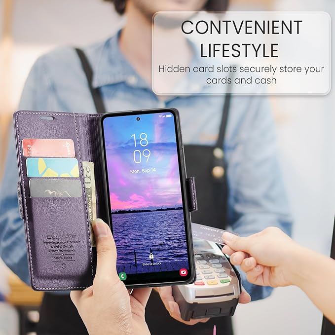 AUPAI for Samsung Galaxy S23 FE Wallet Case with Credit Card Holder, PU Leather RFID Blocking Folio Flip Kickstand Magnetic Clasp Protective Phone case for Women Men Purple