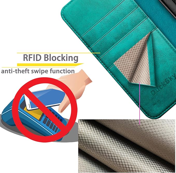 Compatible with Samsung Galaxy S25 Genuine Leather Wallet case【RFID Blocking】【4 Credit Card Holder】【Real Leather】 Flip Folio Book Phone case Cover Women Men for Samsung S25 case Blue Green