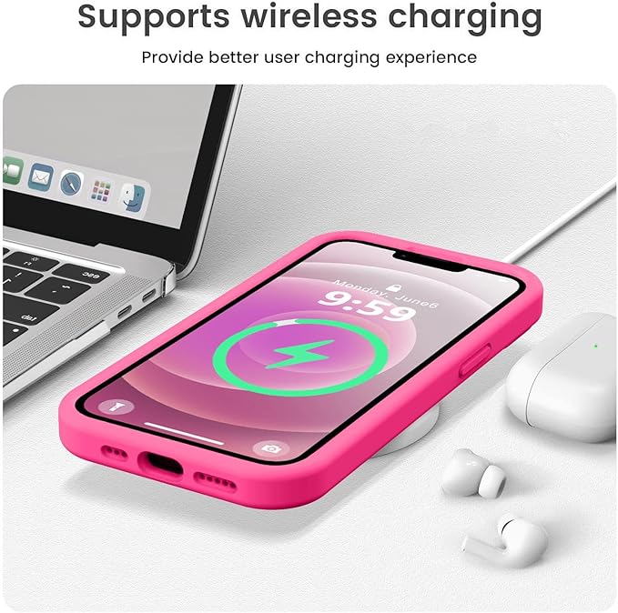 Vooii Compatible with iPhone 12 Case/iPhone 12 Pro Case, Liquid Silicone Upgrade [Soft Anti-Scratch Microfiber Lining] [Shockproof Drop Protection] Phone Case 6.1 inch - Hot Pink