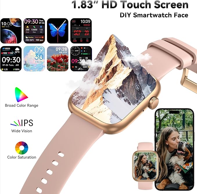 Smart Watch for Men Women, 1.83" Fitness Watch (Answer/Make Call), Smartwatch with Heart Rate/Blood Pressure, Sleep Tracker, Pedometer, 120+ Sport Modes,IP68 Waterproof Fitness Tracker for Android IOS