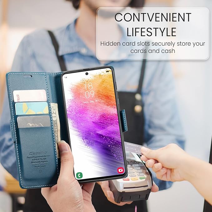 for Samsung Galaxy A23 4G/5G Case, Premium PU Leather Wallet Case Flip Cover with [RFID Blocking][Card Holder][Stand Function] Shockproof Protective for Samsung Galaxy A23, Blue