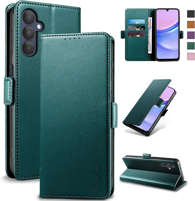 Wallet Flip Case for Samsung Galaxy A15 5G - [RFID Blocking] Luxury PU Leather Card Holder Magnetic Phone Cover with Kickstand,Shockproof Protective Case,Green