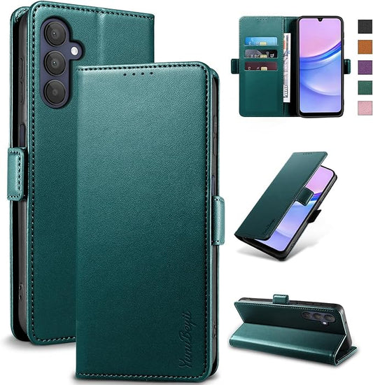 Wallet Flip Case for Samsung Galaxy A15 5G - [RFID Blocking] Luxury PU Leather Card Holder Magnetic Phone Cover with Kickstand,Shockproof Protective Case,Green