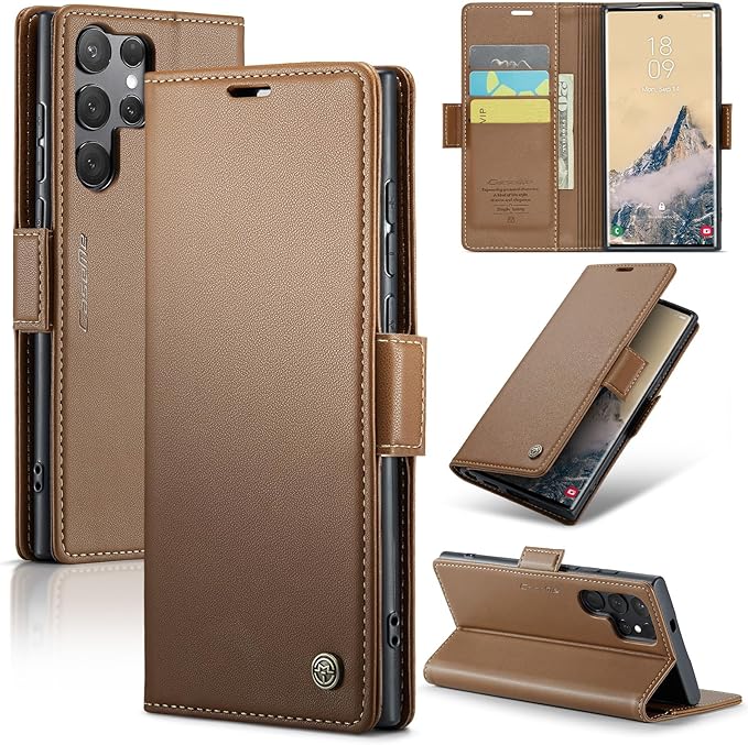 for Samsung Galaxy S25 Ultra Case, Premium PU Leather Wallet Case Flip Cover with [RFID Blocking][Card Holder][Stand Function] Shockproof Protective for Samsung Galaxy S25 Ultra, Brown