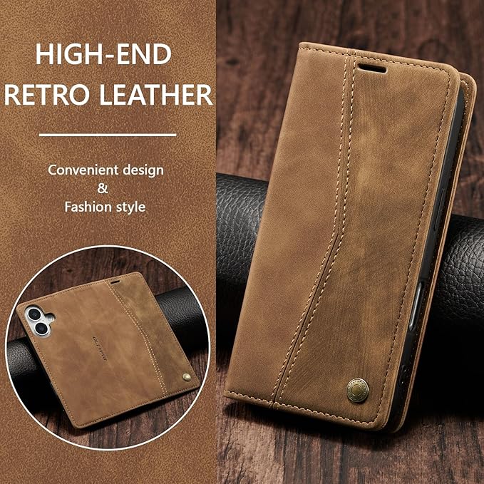 QLTYPRI for iPhone 16 Plus Case Wallet with Card Holder, Vintage PU Leather Kickstand Magnetic Closure Shockproof Folio Book Cover Case for iPhone 16 Plus - Retro Brown