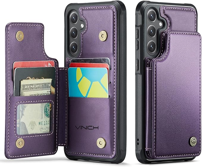 Vinich for Samsung Galaxy S24 FE Wallet Case with Card Holder, RFID Blocking Credit Slots Kickstand Shockproof Phone Cover for Women Men, Purple