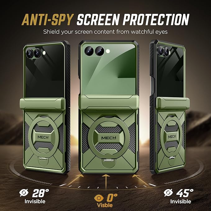 TONGATE 360° Spin Magnetic Stand for Z Flip 7 Case with Privacy Screen Protector, [Compatible with Magsafe] [Anti Spy] Full-Body Shockproof Samsung Galaxy Z Flip 7 Case with Hinge Protection, Green