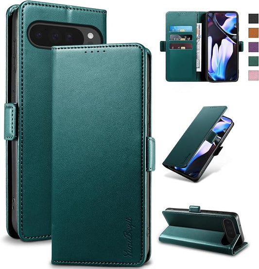 Wallet Flip Case for Google Pixel 9 Pro XL - [RFID Blocking] Luxury PU Leather Card Holder Magnetic Phone Cover with Kickstand,Shockproof Protective Case,Green