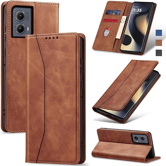 Jasonyu Flip Wallet Case for Motorola Edge (2024),Leather Magnetic Folio Cover with Card Holder,Kickstand - TPU Shockproof Durable Protective Phone Case,Brown