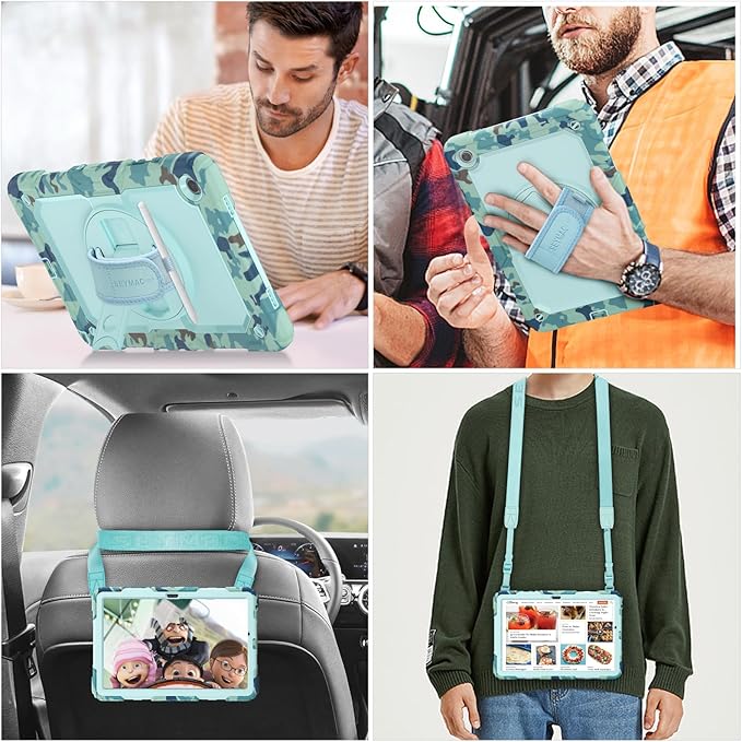 SEYMAC stock Case for Samsung Galaxy Tab A9+ Plus 11'', Full-Body Drop Protection Case with Screen Protector Pencil Holder [360° Rotating Hand Strap] &Stand, SkyBlue Camo