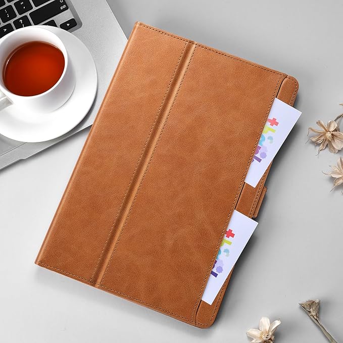 Handmade Case for Samsung Galaxy Tab A9 Plus/A9+ 5G Tablet 11 Inch 2023 SM-X210/SM-X216/SM-X218u with Pocket,Multi Angles,Magnetic Closure,Vegan Leather Folio Cover,Auto Sleep/Wake,Brown