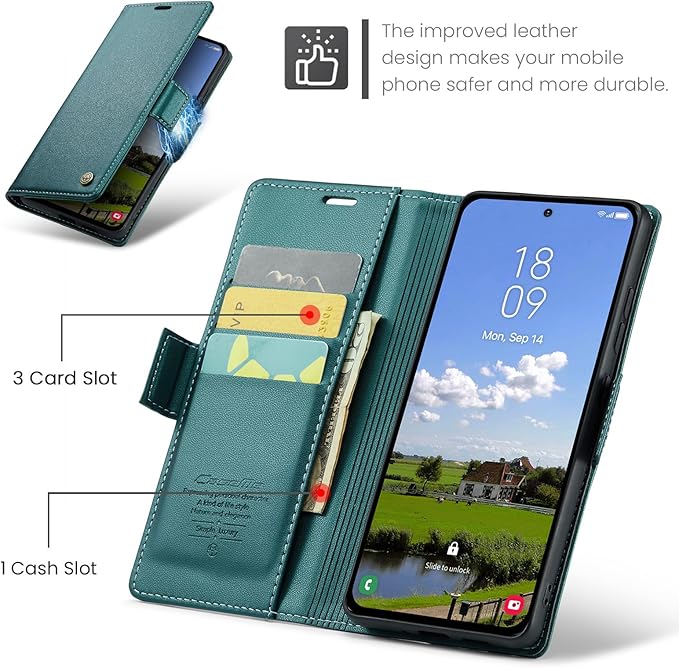 for Samsung Galaxy S25 Plus Case, Premium PU Leather Wallet Case Flip Cover with [RFID Blocking][Card Holder][Stand Function] Shockproof Protective for Samsung Galaxy S25 Plus, Blue-Green