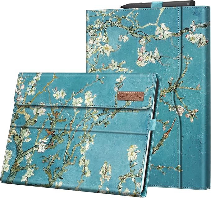 Fintie Case for 13 Inch Microsoft Surface Pro 11/10/9 - Multiple Angle Viewing Portfolio Business Cover with Pocket & Stylus Holder, Compatible with Type Cover Keyboard, Blossom