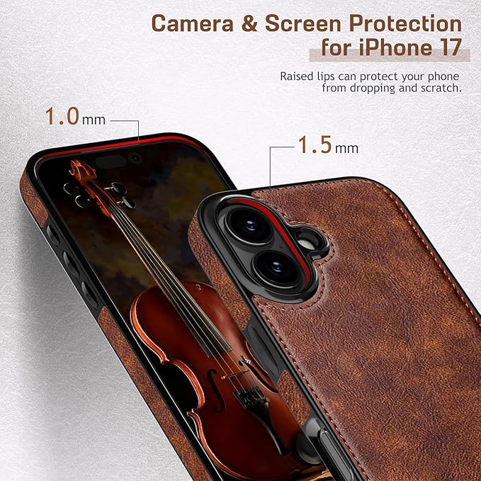 LOHASIC for iPhone 17 Case, Vintage Leather Thin Slim Luxury PU Soft Flexible Bumper Non-Slip Grip Protective Cover Men Women Phone Case for iPhone 17 6.3" 2025 - Retro Brown