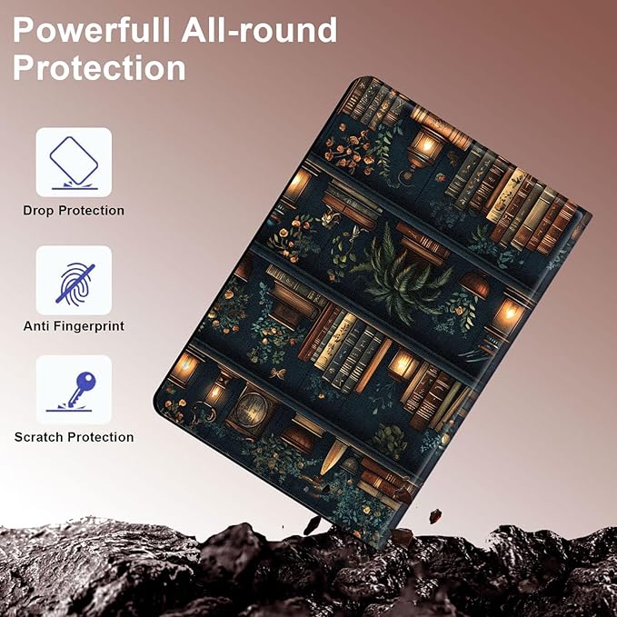 Case for Samsung Galaxy Tab S10 Ultra/Galaxy Tab S9/S8 Ultra 14.6-Inch, Slim PU Leather Stand Cover with Auto Wake/Sleep, Multi-Angle Viewing & Shockproof, Hand Drawn Bookshelv