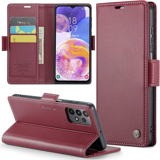 for Samsung Galaxy A23 4G/5G Case, Premium PU Leather Wallet Case Flip Cover with [RFID Blocking][Card Holder][Stand Function] Shockproof Protective for Samsung Galaxy A23, Red