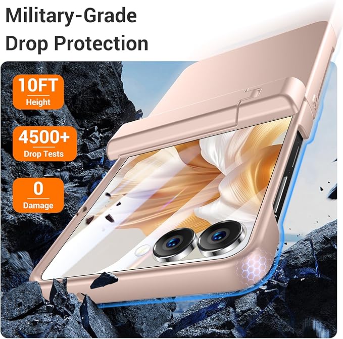 Temdan for Samsung Galaxy Z Flip 7 Case with [Built-in Front Screen Protector] [Kickstand][Hinge Protection][Hard PC] Ultra-Thin Shockproof Protective Phone Case for Galaxy Z Flip 7-Rosegold