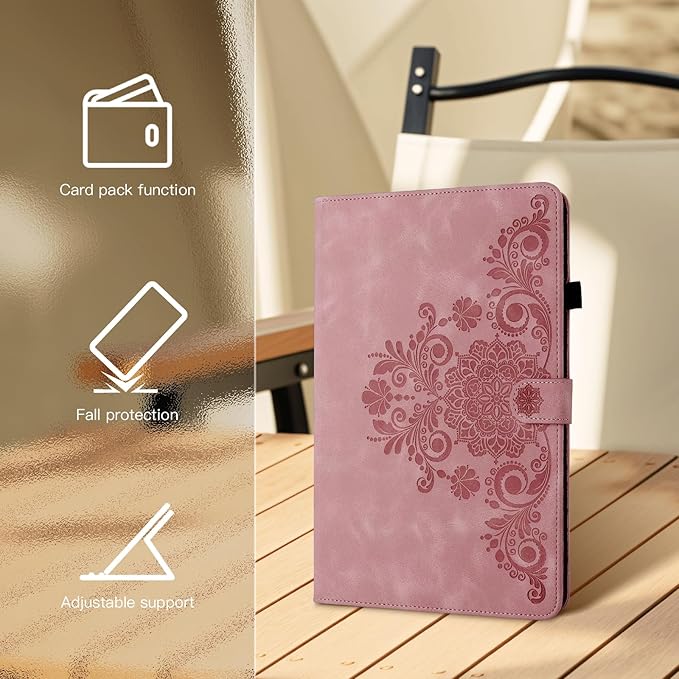 Mantala Funda para for Galaxy Tab A 2019 Case, Soft Touch Faux Leather with Card Slots and Kickstand, Water-Proof Precise Cutouts Compatible with Funda para Samsung Galaxy Tab A 10.1 2019 Pink