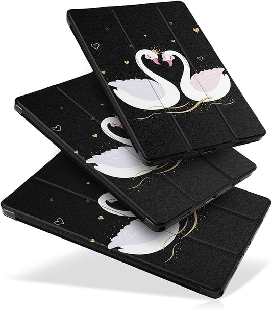 DONGKE Case for Samsung Galaxy Tab A9+/A9 Plus 11 inch 2024 2023 (SM-X210/X216/X218), Slim Stand Hard PC Translucent Back Shell Smart Cover, Auto Wake/Sleep - Cute Swans