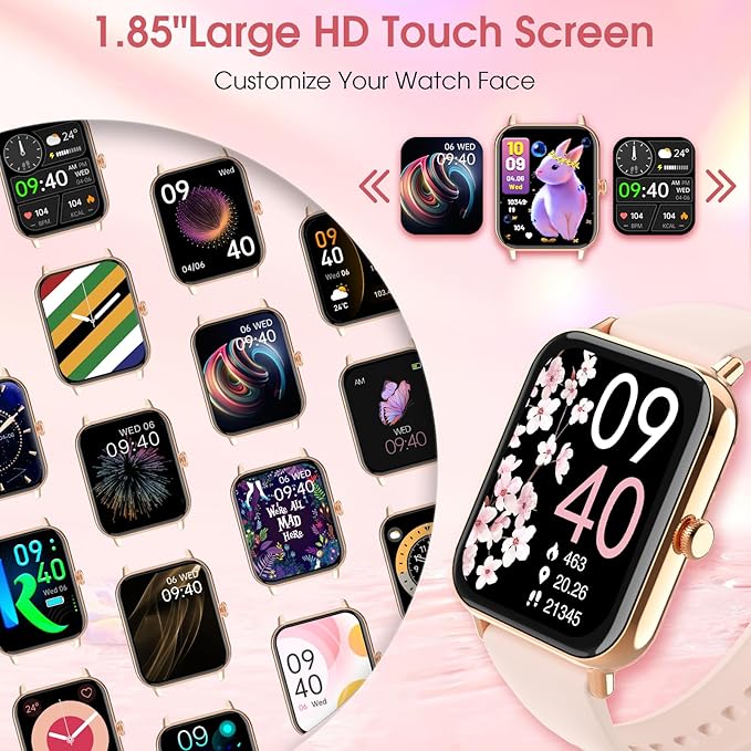 Smart Watch for Women(Answer/Dial Calls) 1.83" HD AI Voice Smartwatch with Fitness/Step Tracker/Heart Rate/Sleep/Stress Monitor, 120+ Sports Modes IP68 Waterproof for iOS/Android, Light Pink