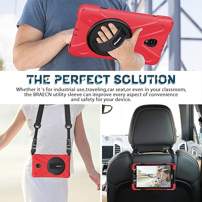 BRAECNstock for Samsung Galaxy Tab A 8.0 Inch 2017 Case Kids Shockproof Protective Case with 360° Rotating Stand & Hand Strap Shoulder Strap for Samsung Galaxy Tab A 8.0 SM-T380/T385 Tablet Case - Red