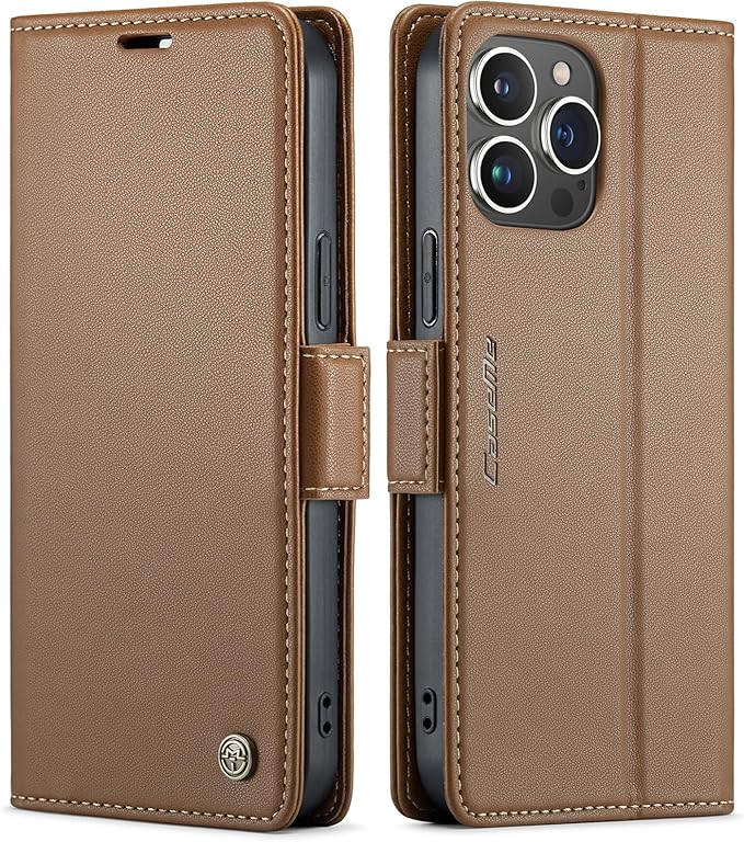 SINIANL iPhone 15 Pro Wallet Case with RFID Blocking, Kickstand Leather Book Folio Case for iPhone 15 Brown