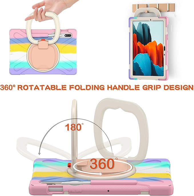Samsung Galaxy Tab S8 11" / S7 11" 360 Rotation Case with S Pen Holder, Rugged Rotating Stand, Hand & Shoulder Strap, Outdoor Cover (Colourful Pink)