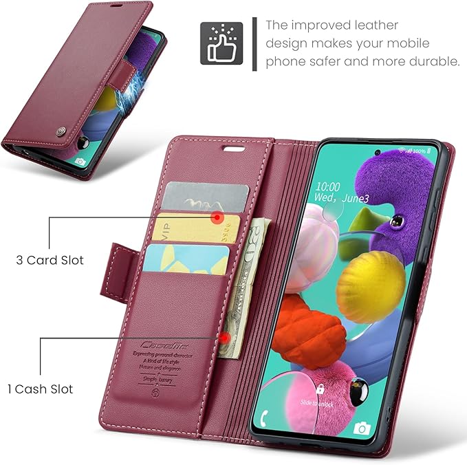 for Samsung Galaxy A51 4G Case, Premium PU Leather Wallet Case Flip Cover with [RFID Blocking][Card Holder][Stand Function] for Samsung Galaxy A51 4G (Non 5G Version), Red
