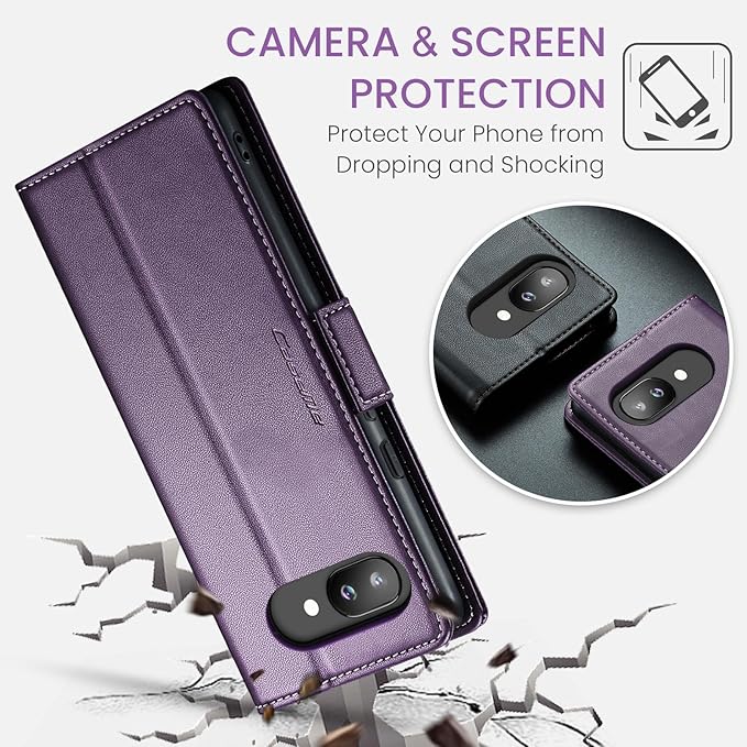 for Pixel 9A Case, Premium PU Leather Wallet Case Flip Cover with [RFID Blocking][Card Holder][Stand Function] Shockproof Protective for Pixel 9A, Purple
