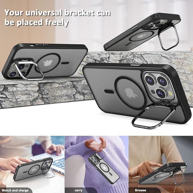 for iPhone 15 Pro Case Magnetic for iPhone15 Pro, with Kickstand, Compatible with MagSafe, Military-Grade Protection Case for 15 Pro, Black