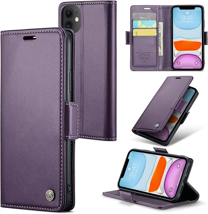 for iPhone 11 Case, Premium PU Leather Wallet Case Flip Cover with [RFID Blocking][Card Holder][Stand Function] Shockproof Protective for iPhone 11, Purple