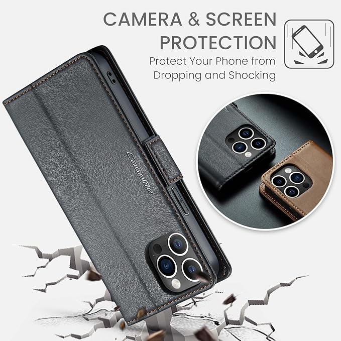 for iPhone 12 Pro Max Case, Premium PU Leather Wallet Case Flip Cover with [RFID Blocking][Card Holder][Stand Function] Shockproof Protective for iPhone 12 Pro Max, Black