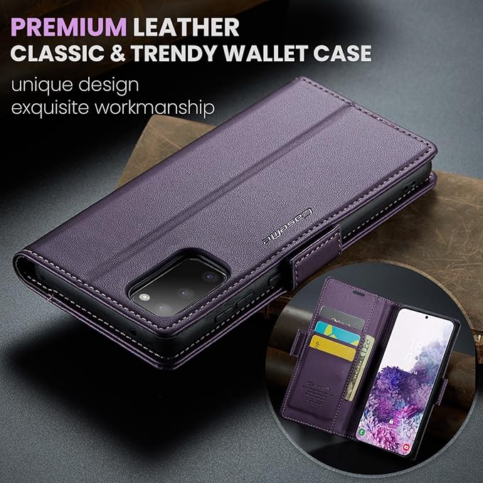 Case for Samsung Galaxy S20 Wallet Case, RFID Blocking PU Leather Flip Folio Cover Card Holder Kickstand Shockproof Phone Case Compatible with Samsung Galaxy S20, Purple