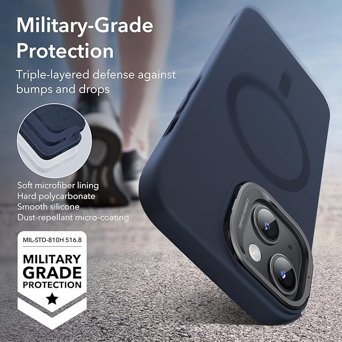 ESR for iPhone 15 Plus Case, MagSafe Silicone Case with Stand, Military-Grade Protection, Built-in Camera Stash Stand, Magnetic Phone Case for iPhone 15 Plus, Cloud Series,Dark Blue