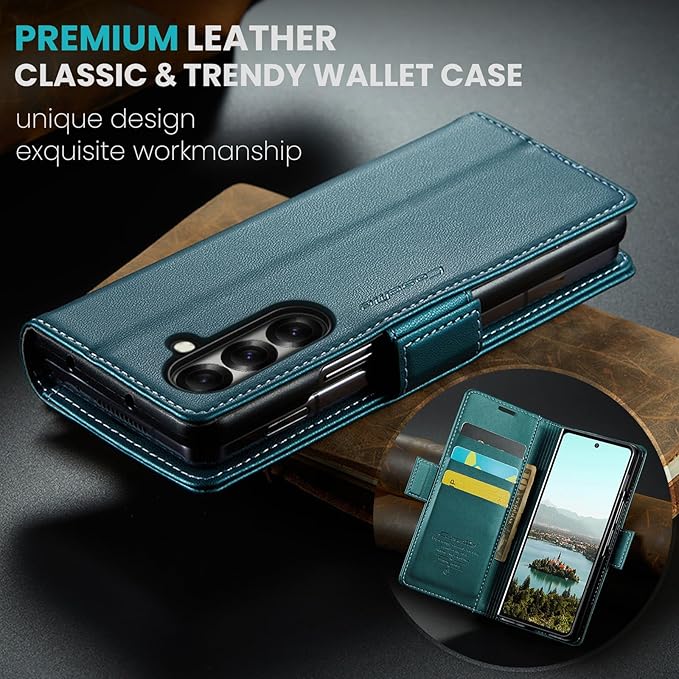 for Samsung Galaxy Z Fold 7 Case, Premium PU Leather Wallet Case Flip Cover with [RFID Blocking][Card Holder][Stand Function] Shockproof Protective for Samsung Galaxy Z Fold 7, Blue-Green