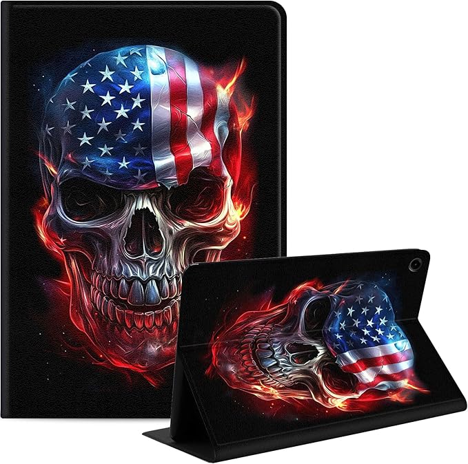 Case for Samsung Galaxy Tab A9+/A9 Plus 11” 2023 Model (SM-X210/X216/X218), Slim PU Leather Stand Cover with Auto Wake/Sleep, Multi-Angle Viewing & Shockproof, Skull American Flag