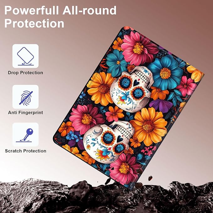 Case for Samsung Galaxy Tab A9 8.7-Inch 2023, Slim PU Leather Stand Cover with Auto Wake/Sleep, Multi-Angle Viewing & Shockproof, Sugar Skulls