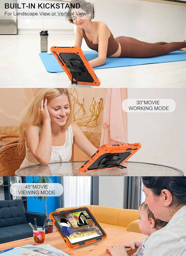 Case for Samsung Galaxy Tab S10 Lite/ S10 FE / S9 FE 10.9 Inch / S9 11'' 5G Protective with Screen Protector/Pen Holder/Hand Strap, Heavy Duty Shockproof Tablet Cover for S10 Lite, Orange